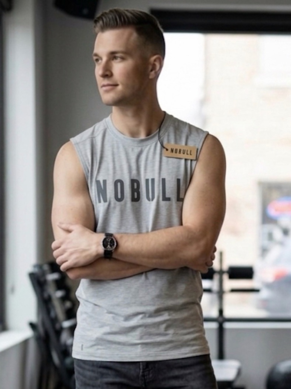 NOBULL Light Grey Sleeveless Training Tank with Black Logo